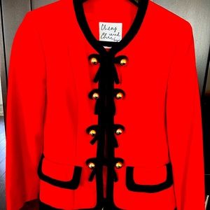 Moschino Vintage Red Wool
Black Velvet Trim Jacket